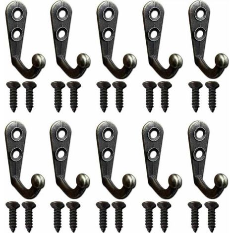 Patères murales rétro en métal noir avec vis, lot de 10 (1/4)