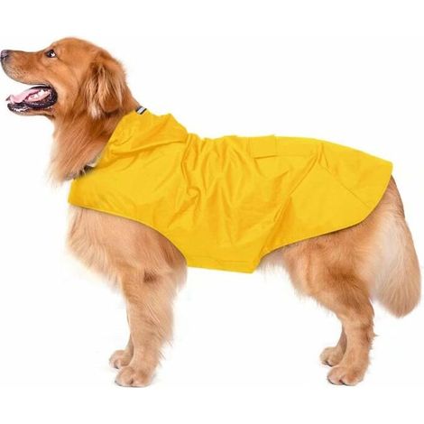 BRAVIX Imperméable pour Chien avec Capuchon, imperméable pour Chien étanche ultraléger et aéré avec Bandes réfléchissantes pour Chiens Moyens à Grands(3XL, Jaune)