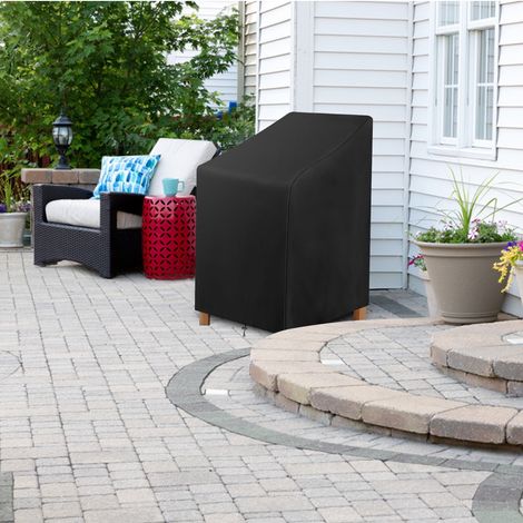 Housse de Chaise de Jardin 210D Protection Imperméable pour Mobilier Extérieur 25x25x47cm Lot de 4-6 Chaises Empilables, Noir (1/5)
