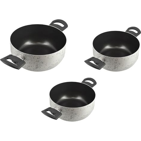 MA MAISON TRIS CASSERUOLE Ø 18 - Ø 22 - Ø 26 CON 2 MANICI LINEA ALESSIA SPESSORE 1.60 MM ANTIADERENTE E ANTIGRAFFIO IN ALLUMINIO (1/5)
