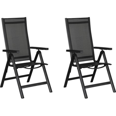 Kenny 2 x chaise de jardin, dossier réglable, 6 positions, noir/noir. (1/2)