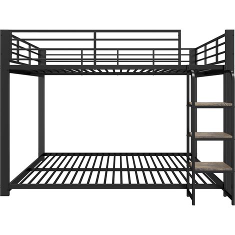 Letto a castello in metallo 140 x 200 cm con scala in legno, nero (1/5)