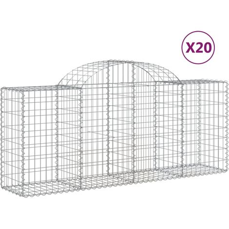 Paniers à gabions clôture cage mur de soutènement arqués 20 pcs 200 x 50 x 80/100 cm fer galvanisé Argent