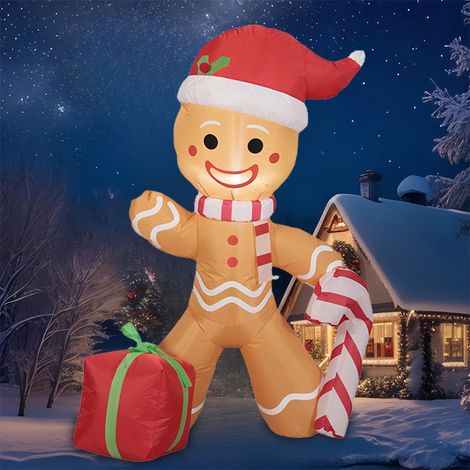Décorations de Noël Bonhomme en Pain d'Épices Gonflable 2,4m avec 5 LED Lumineuses, Extérieur Jardin, Figurine Géante Illuminée (1/3)