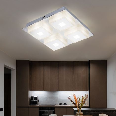 Plafoniera lampada da soffitto 4 fiamme soggiorno illuminazione in alluminio satinato, acrilico cromato, 4x LED 4x 5 watt 4x 210 lm, L x L x H 20x20x4 cm