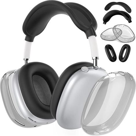 Étui pour AirPods Max 1/2, transparent et accessoires en TPU (compatible, noir) (1/5)