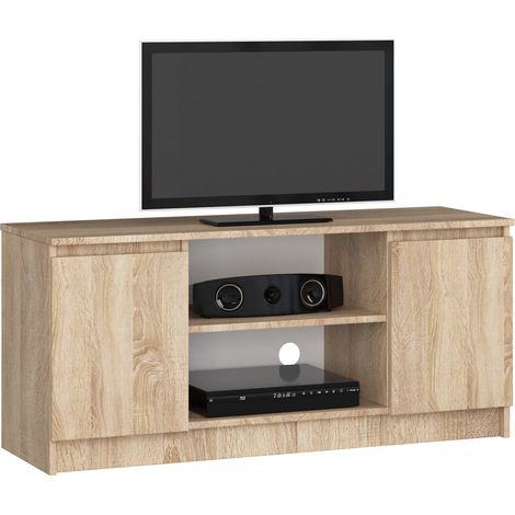 Meuble TV 120 cm chêne sonoma – 2 portes battantes – 2 étagères ouvertes – Panneau stratifié – Dimensions 120x40x55 cm – Abamihome (1/5)