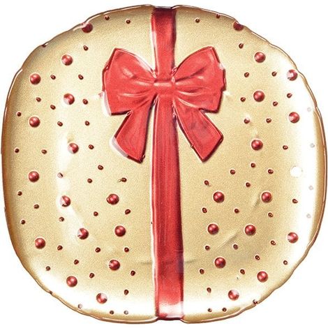Assiette Plate Ronde de Table en Verre Doré avec Nœud Papillon Rouge 21x21x2cm - PANGIVO (1/4)