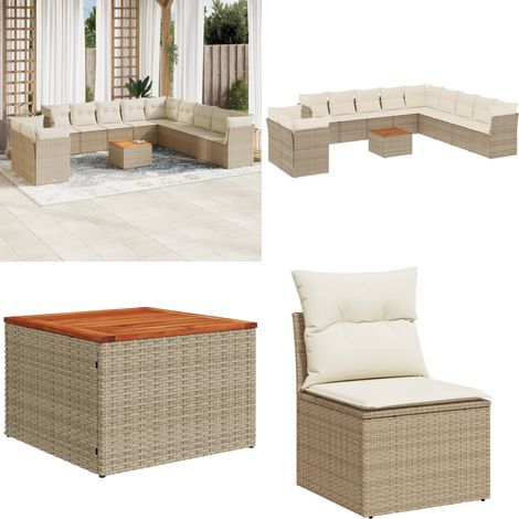 12-tlg. Garten-Sofagarnitur mit Kissen Beige Poly Rattan - Gartenmöbel Set - PE-Rattan Möbel - Outdoor Sofa - Esstisch - Lounge Garnitur - Home & Living (1/5)