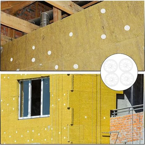 Polypropylene Plastic Washers, Insulation Discs 46mm, Plastic Washers for Fixing and Backing Foam Insulation Plates, White (1/4)