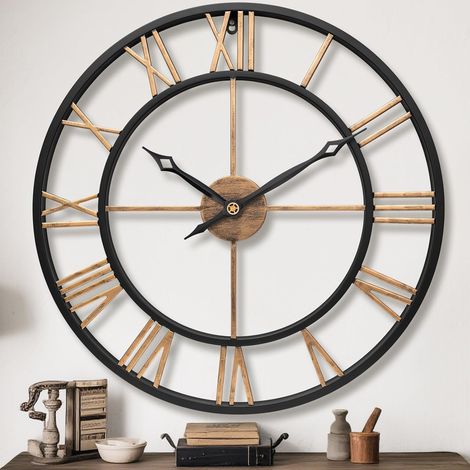 Horloge murale design vintage dorée 40 cm, chiffres romains silencieuse Pendule murale décorative dorée, métal vintage, lecture claire, facile à installer, pour salon, cuisine, chambre, entrée (1/5)
