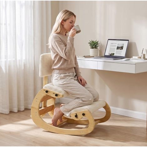Sedia ergonomica inginocchiata con schienale, bianco crema DESVIAE (1/5)