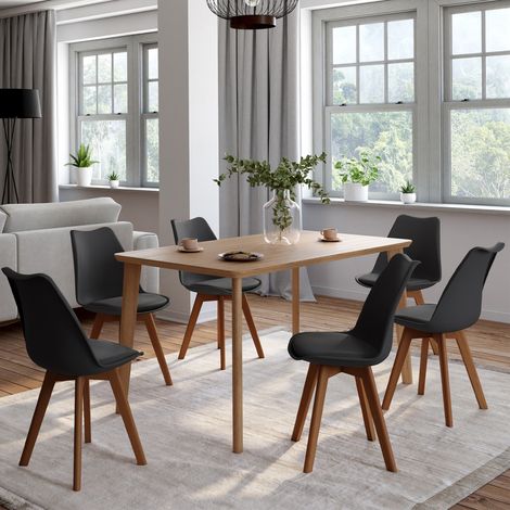 Lote de 6 sillas de comedor escandinavas SARA negras con patas oscuras (1/5)