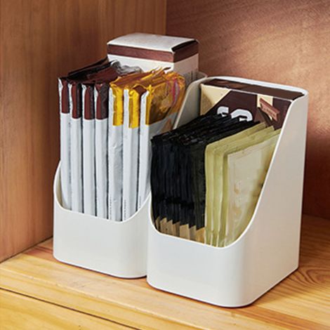 Boîte de rangement de bureau, organisateur de maquillage, boîte de rangement en plastique pour salle de bain, bac de rangement alimentaire, design biseauté, blanc (1/5)