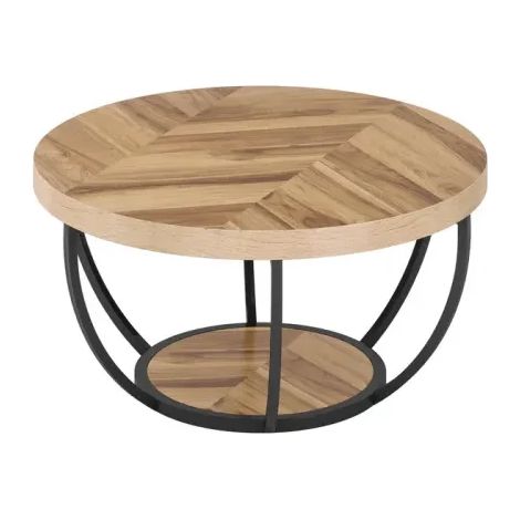 Mesa de centro redonda de madera y metal, 2 niveles, 80,5 cm, MODENUIT (1/5)