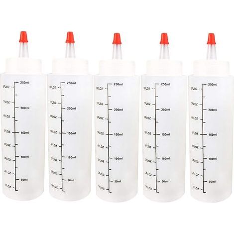 5 Stück 250 ml Tropfflaschen, leere Kunststofffläschchen mit Quetschskala und auslaufsicherem Verschluss, für E-Liquids, DIY-Bastelarbeiten