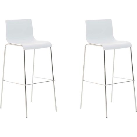 CLP – Lot de 2 tabourets de bar empilables en plastique blanc – Hauteur d'assise ergonomique – Pieds en métal pour stabilité – Design moderne (1/6)