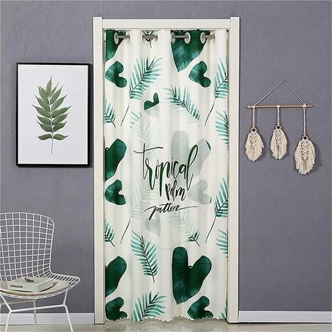 Rideau de porte occultant pour fenêtre et porte, isolation thermique, décoration intérieure avec barre télescopique, motif feuilles d'amour, 120x180 cm (1/5)