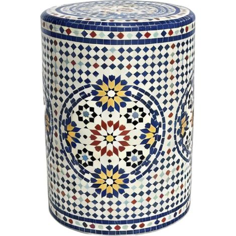 Sgabello in gres con mosaico bianco e blu marocchino 46 cm (1/3)