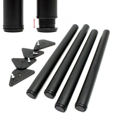 Pied de table Acier inoxydable Lot de 4 pieds Noir Support de table Réglable 710mm Ø60mm (1/5)