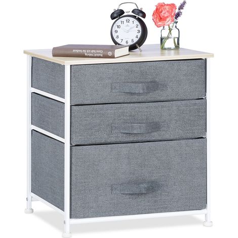 Relaxdays sistema de estanterías, cajonera universal con 3 cajones de tela, 53 x 48 x 40 cm, metal y madera, gris