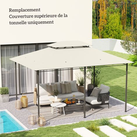 Toile de rechange pour pavillon toile de tonnelle 4 x 3 m. double toit avec trous de drainage. polyester 180 g/m². crème