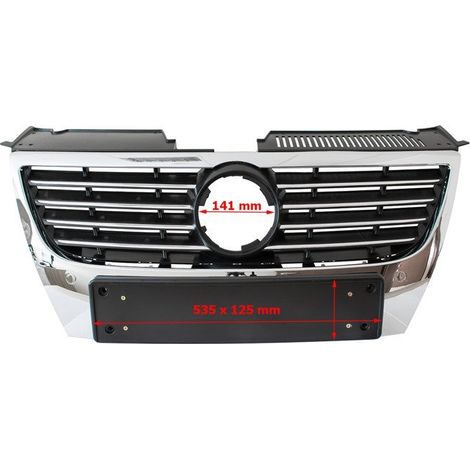 Parrilla VW Passat B6 05-10 entre los faros, matr铆cula ancha SIN orificios para sensores de aparcamiento.