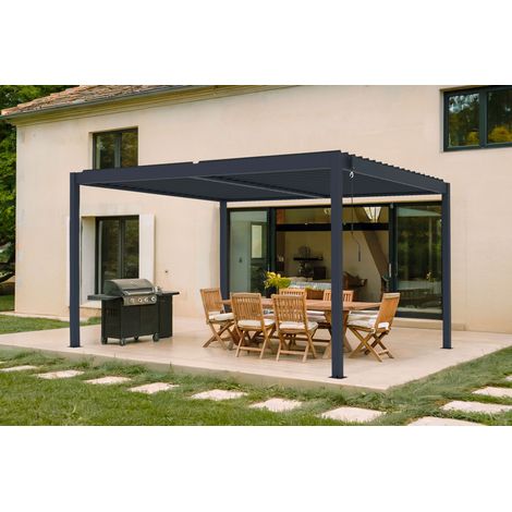 Pérgola bioclimática autoportante PIANA 4x3m de aluminio gris