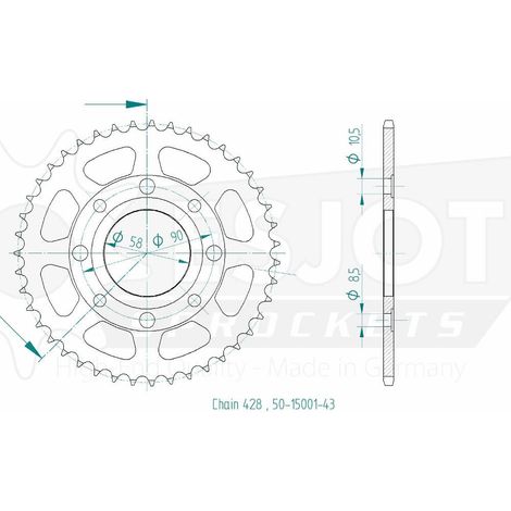 Couronne Acier TT Honda - 428 - 43 Dents - Similaire JTR269
