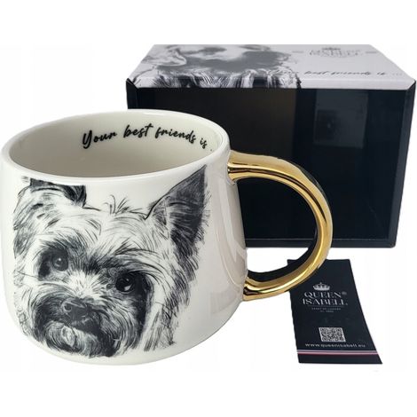 Taza grande exclusiva con detalles dorados y un motivo de Yorkshire terrier. (1/5)