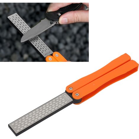 Aiguiseur de poche pliable double face en forme d'éventail pour outils de jardin extérieur orange portable (1/5)