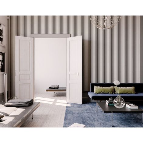 Panneau Mural Acoustique en Bois - 240x60,5x2,2 cm - Frene Gris - A Lattes - Panneau Tasseau de Bois Naturel (1/5)