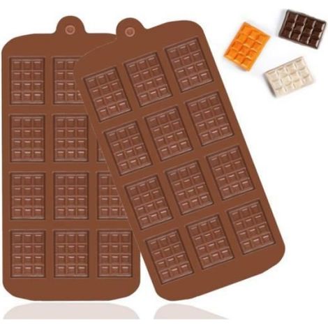 Moule Silicone - 12 Cavités - Pour Tablettes Chocolat - Antiadhésif - 2 Pièces (1/4)