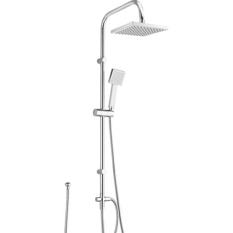 Square Chrome Rigid Riser Shower Kit with Fixed Head and Handset (1/3)