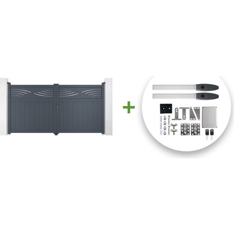 Portail battant électrique HALTI 300x160cm GRIS + Motorisation HICKER B200 (1/5)