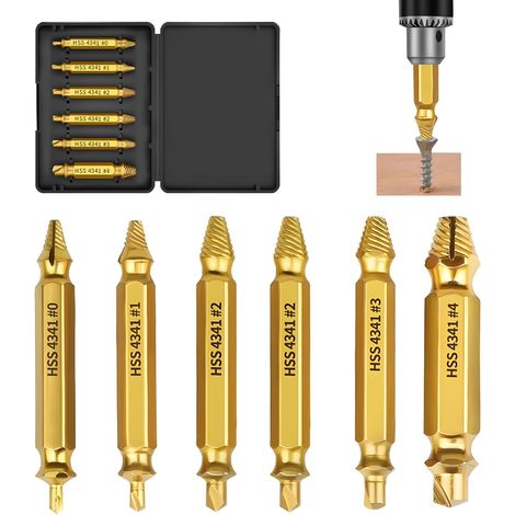 Extracteur de Vis Cassée 6 pièces, Set d’Extracteurs de Goujon à Dureté Maximale de 66 HRC, Outil pour Enlever Vis Endommagées avec Emballage Pratique et Portable