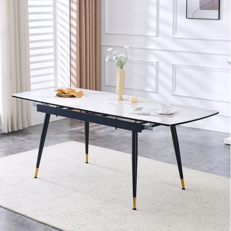 Mesa de comedor extensible de cerámica 140-200 x 80 x 76 cm, blanco y negro DESVIAE (1/5)