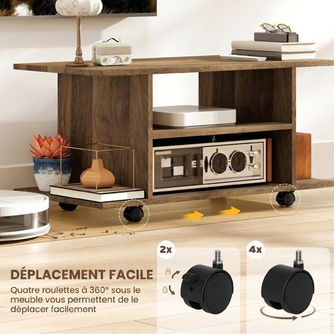 Meuble TV avec roulettes 80 cm, meuble télé pour téléviseur jusqu'à 42 pouces avec étagères ouvertes, noyer (1/5)