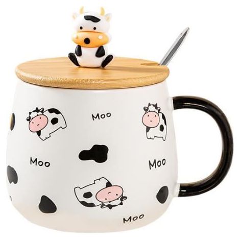 Tasse - Vache - 480 ML - Céramique - Avec cuillère - Soucoupe (1/4)