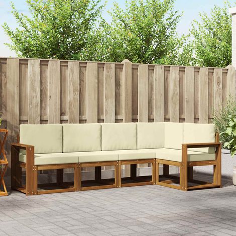 vidaXL Outdoor-Sofagarnitur mit Kissen 5 pcs Natur und Creme (1/5)