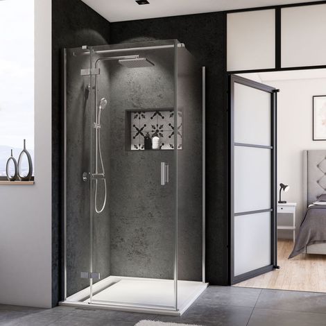Breuer Panorama Seitenwand für Drehtür mit Festteil Typ 3384/3385 teilgerahmt, Aluminium Chromeffekt, Klarglas mit CER, 750mm (1/5)