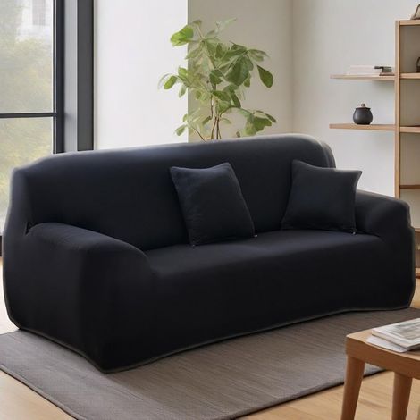 Housse de Canapé Extensible, Couleur Pure, Couverture de Canapé avec Accoudoirs 1 2 3 4 Places, Super Élastique Sofa Cover Universelle, Antidérapante (Noir 02,2 Places) (1/5)