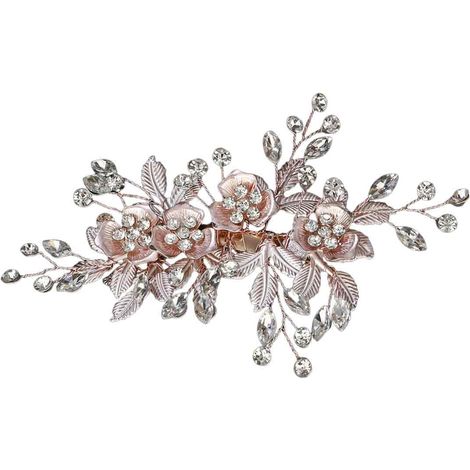 Brauthaarkamm mit Blumen und Perlen - Haarschmuck für Damen und Mädchen (Roségold) (1/5)
