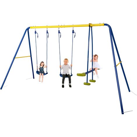 Balançoire Jardin 3 en 1 - Multifonction avec Portique Métallique, avec 1 balançoire Face à Face et 2 sièges de balancelle, Charge maximale 250KG, Dimensions 322cm x 140cm x 180cm. (1/5)