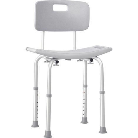 Duschstuhl, ergonomischer Duschsitz, höhenverstellbar, rutschfeste Füße, max. Belastbarkeit 136 kg, Aluminium, HDPE, Grau (1/5)