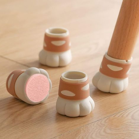Lot de 4 protège-pieds de chaise en silicone en forme de pattes de chat, pour parquet et pieds de meubles, afin de protéger vos sols des rayures et de réduire le bruit. (1/5)
