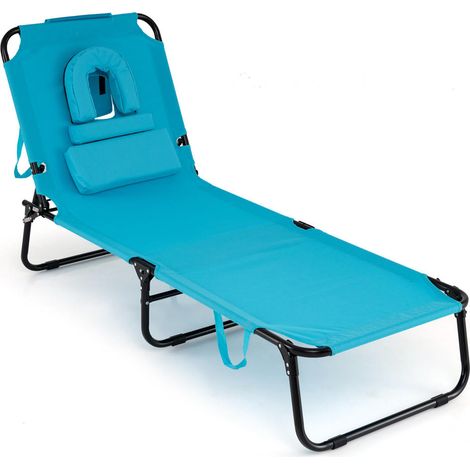 Pour Plage et Piscine Bronzage Confortable Chaise Longue Pliable avec Trou Visage et 3 Coussins Amovibles Turquoise (1/2)