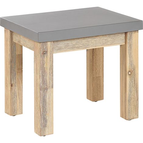 Taburete de jardín de cemento reforzado gris con base de madera de acacia industrial Ostuni