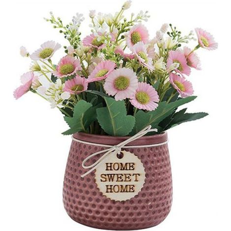 Marguerite Artificielle - Pot Céramique - Décoration Intérieure Extérieure - 22,5 x 10,5 cm - Rose - 1 Pièce (1/3)