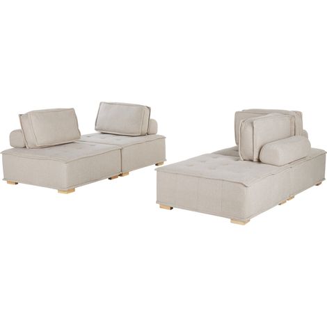 Sofá 4 plazas de poliéster beige madera clara modular escandinavo moderno Tibro